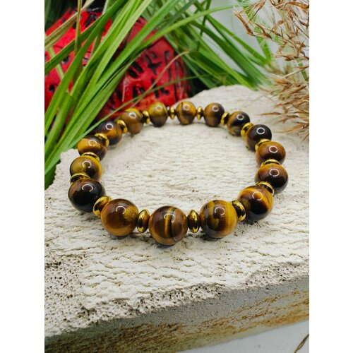 Браслет, гематит, тигровый глаз, 1 шт., размер 18 см, размер one size, диаметр 8 см, желтый, коричневый