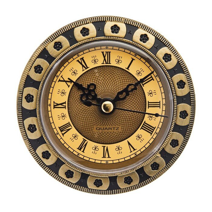 Часы-вставка КНР Кварцевые, диаметр 9,5 см, 1 батарейка АА, дискретный ход, черно-золотистые