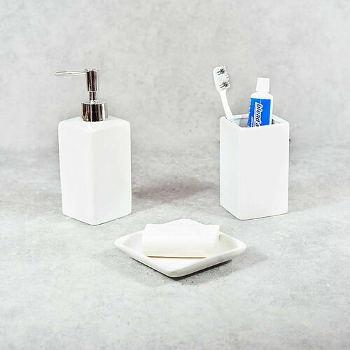 Набор для ванной мыльница дозатор дмыла стакан дщеток белый 1249₽