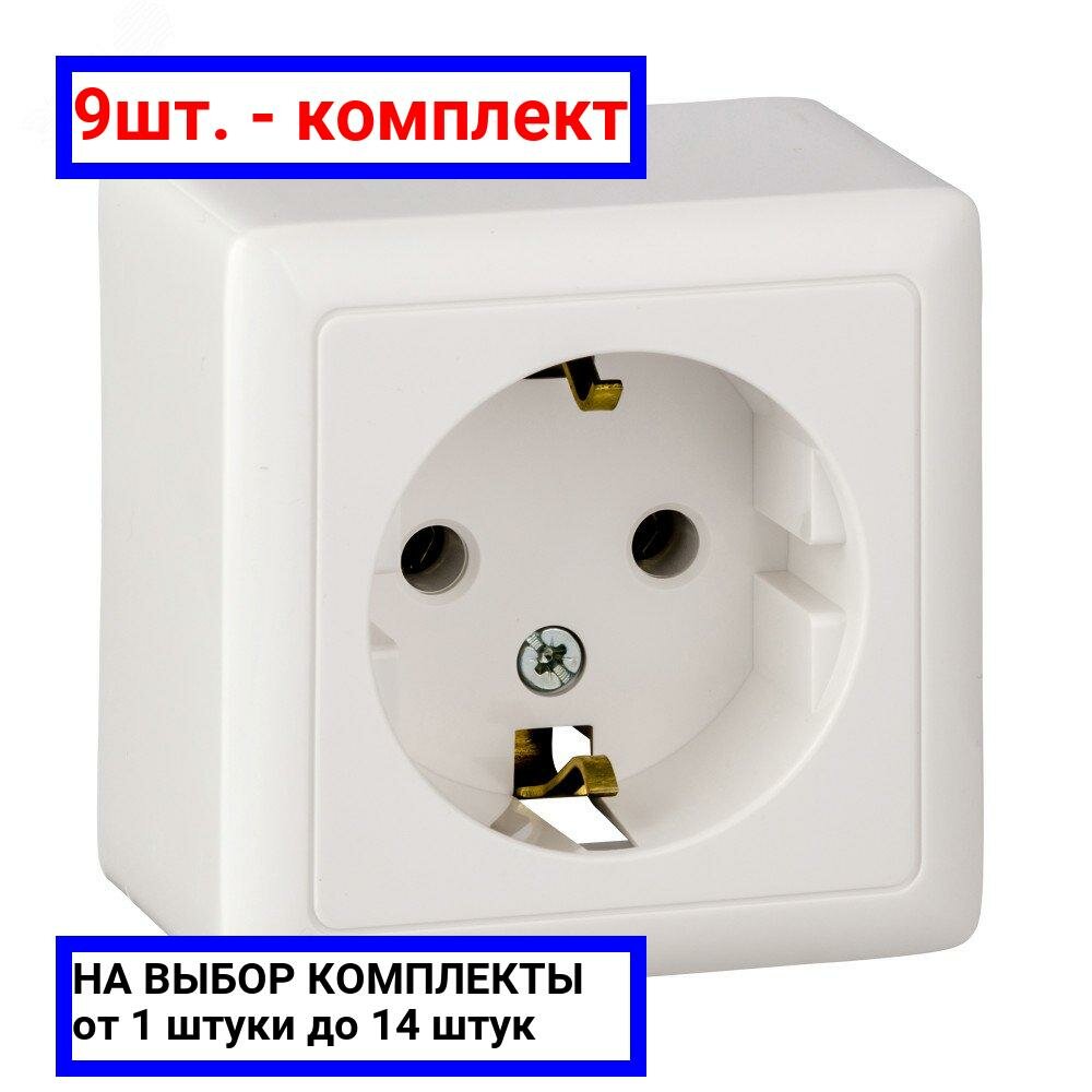 9шт. - ХИТ Розетка с заземлением наружная 250В 16А белая / Systeme Electric; арт. RA16-133-B; оригинал / - комплект 9шт