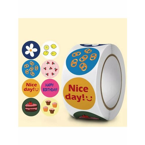 Наклейка бумага Рисунки d25 см 500 шт в рулоне 3х65х6 522₽