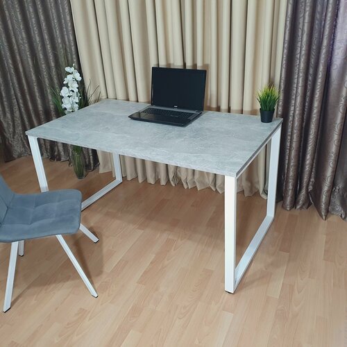 Изображение товара Игровой стол лофт 140*80*75 см. Бетон светлый. Белые ножки .