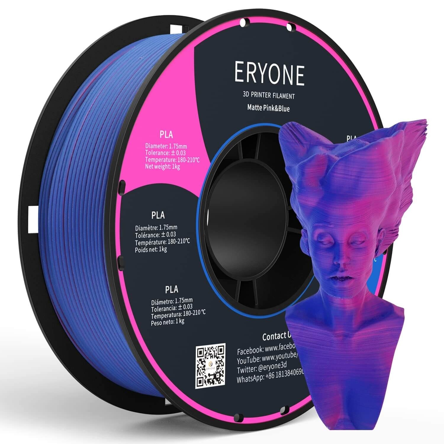 PLA пластик Eryone DualColor Matte Розовый/синий 1,75 мм 1 кг