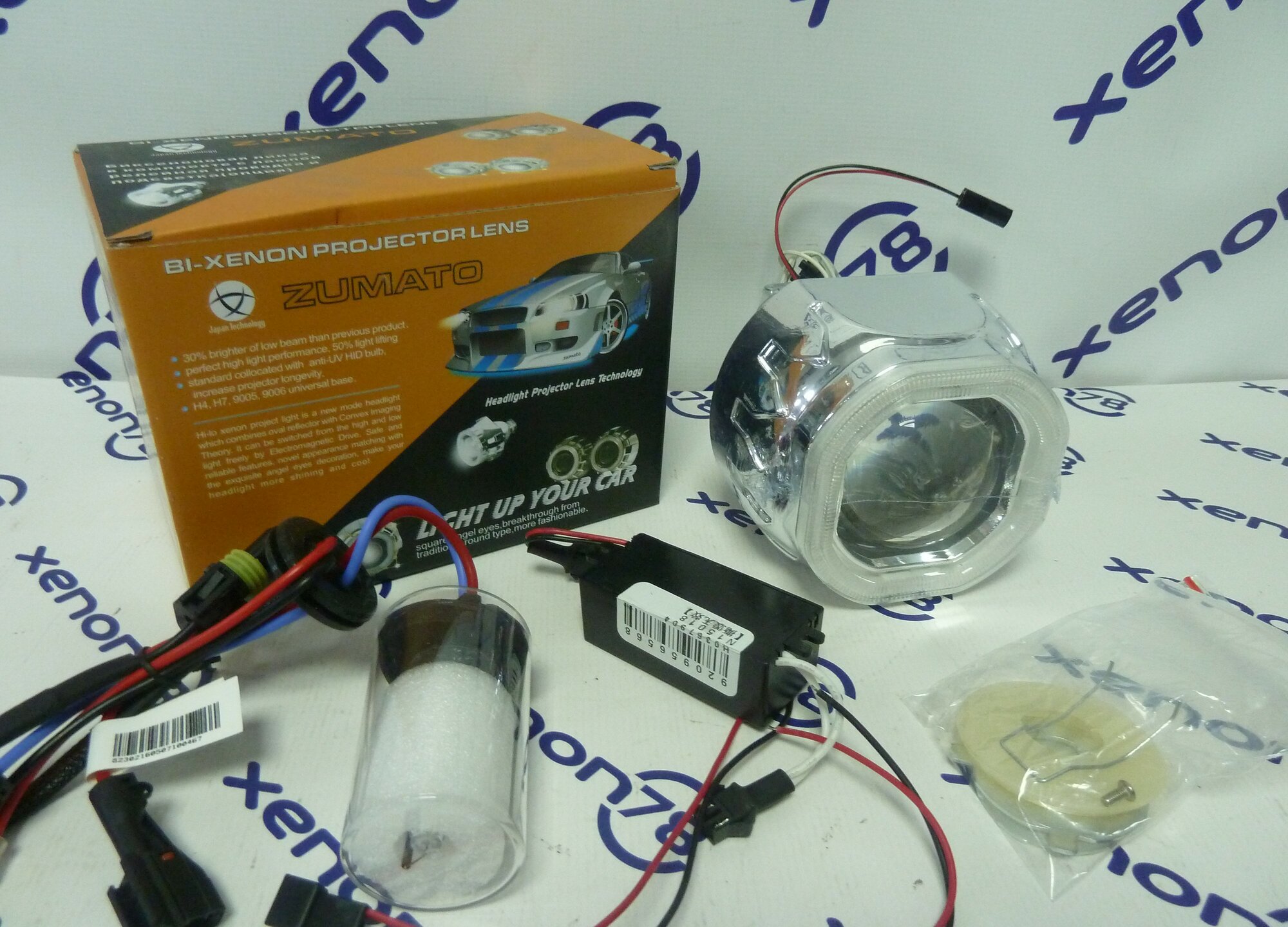 Биксеноновая линза (модуль) 2.5"- Zumato V1 SQ с лампой в керамике H1 4300K и CCFL подсветкой - 1шт.