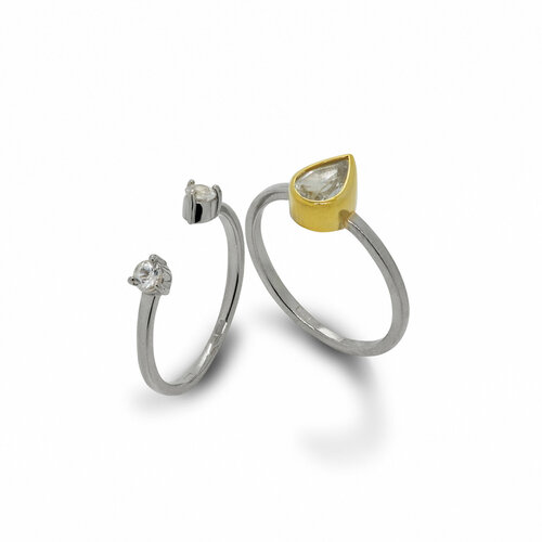 Кольцо Waves & Gems, серебро, 925 проба, фианит, размер 16.5