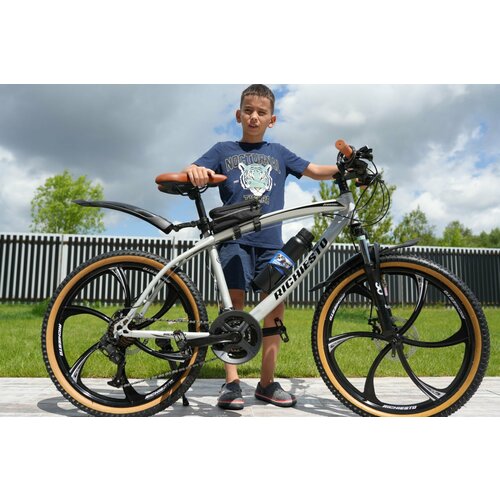 Велосипед горный RICHIESTO 24 колёса Алюминиевые кованные литые диски Детский Подростковый Спортивный серебро 26500₽