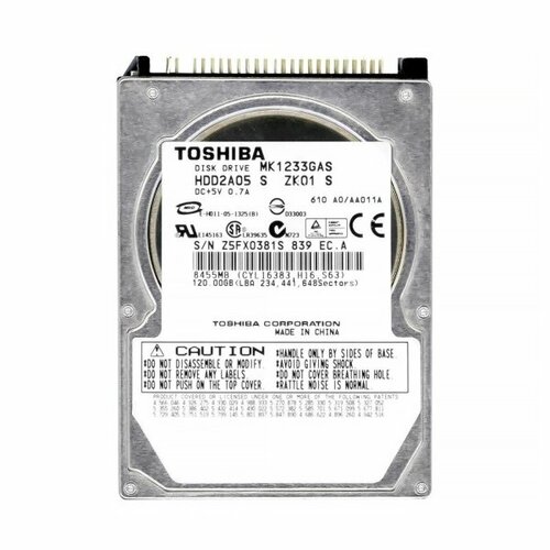 Жесткий Диск Toshiba MK1233GAS 120Gb IDE 25 HDD 10580₽
