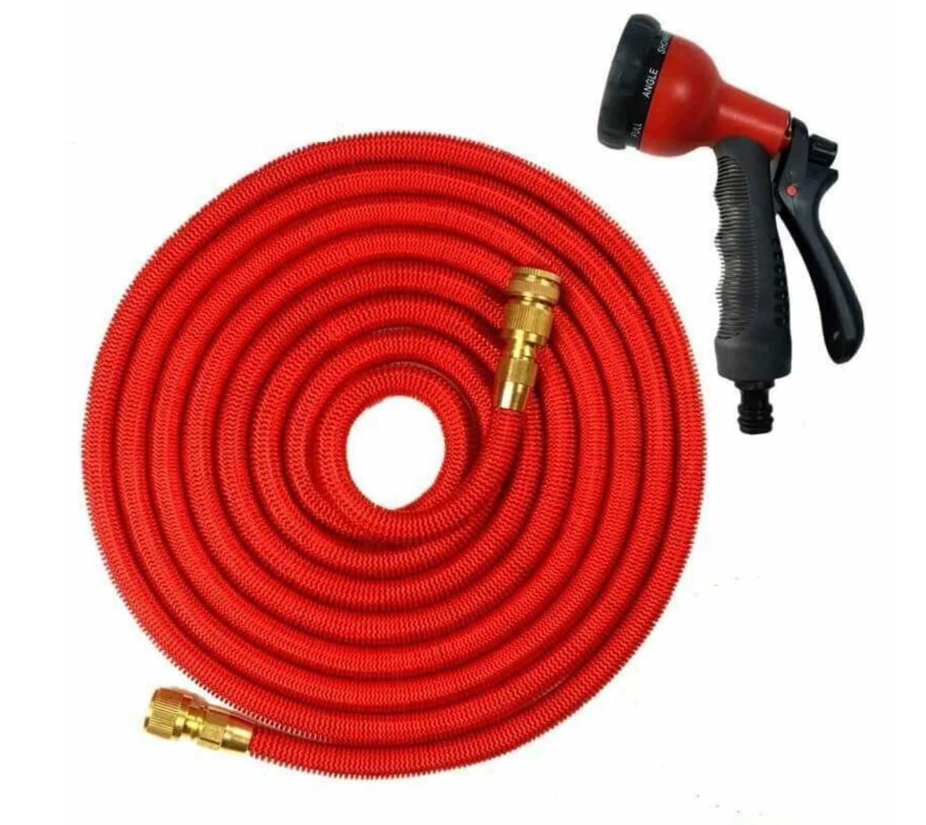 Шланг садовый растягивающийся 50 метров для полива с распылителем Magic Garden Hose Xhose / 50 метров красный с металлическим соединением — фото 1