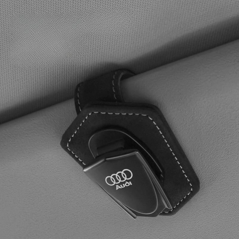 фото Держатель на козырек автомобиля Holder подходит на AUDI для очков кредитных карт, транспондеров документов, натуральная кожа со стальным зажимом, черный, для автолюбителя тюнинг ауди подарок
