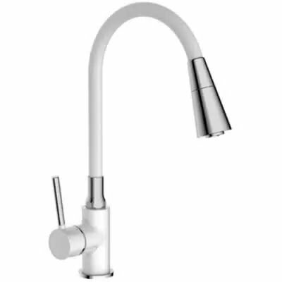 фото Смеситель для кухни с гибким изливом, белый/хром FRAP F4044-8