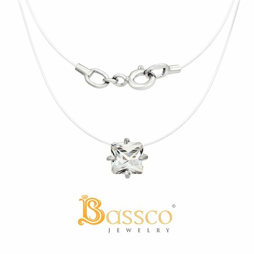 Колье Bassco BASSCO, Серебряное колье на леске с фианитом, колье невидимка, серебро родированное 925., серебро, 925 проба, родирование, фианит, длина 38 см., белый