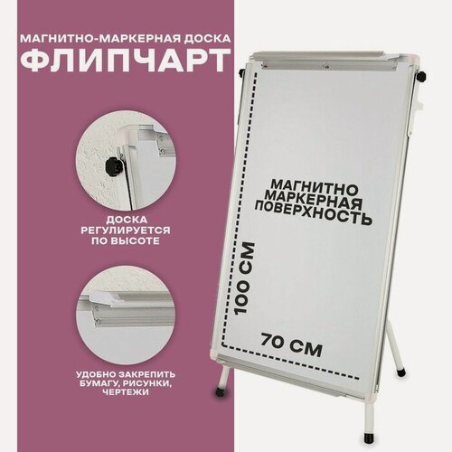 Изображение товара Флипчарт-магнитно-маркерная доска, регулируется по высоте, размер доски — 70×100 см