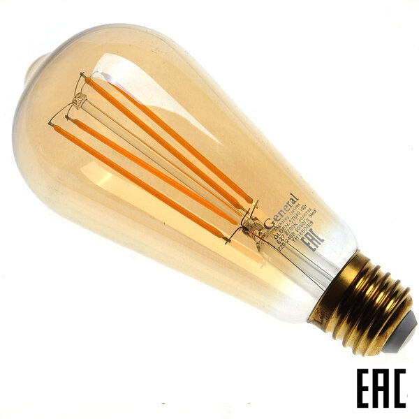 Лампа филаментная светодиодная 7Вт Filament золотой E27 2700К 