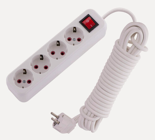 Изображение товара Удлинитель с заземлением 4 входа 7 метров, с выключателем.