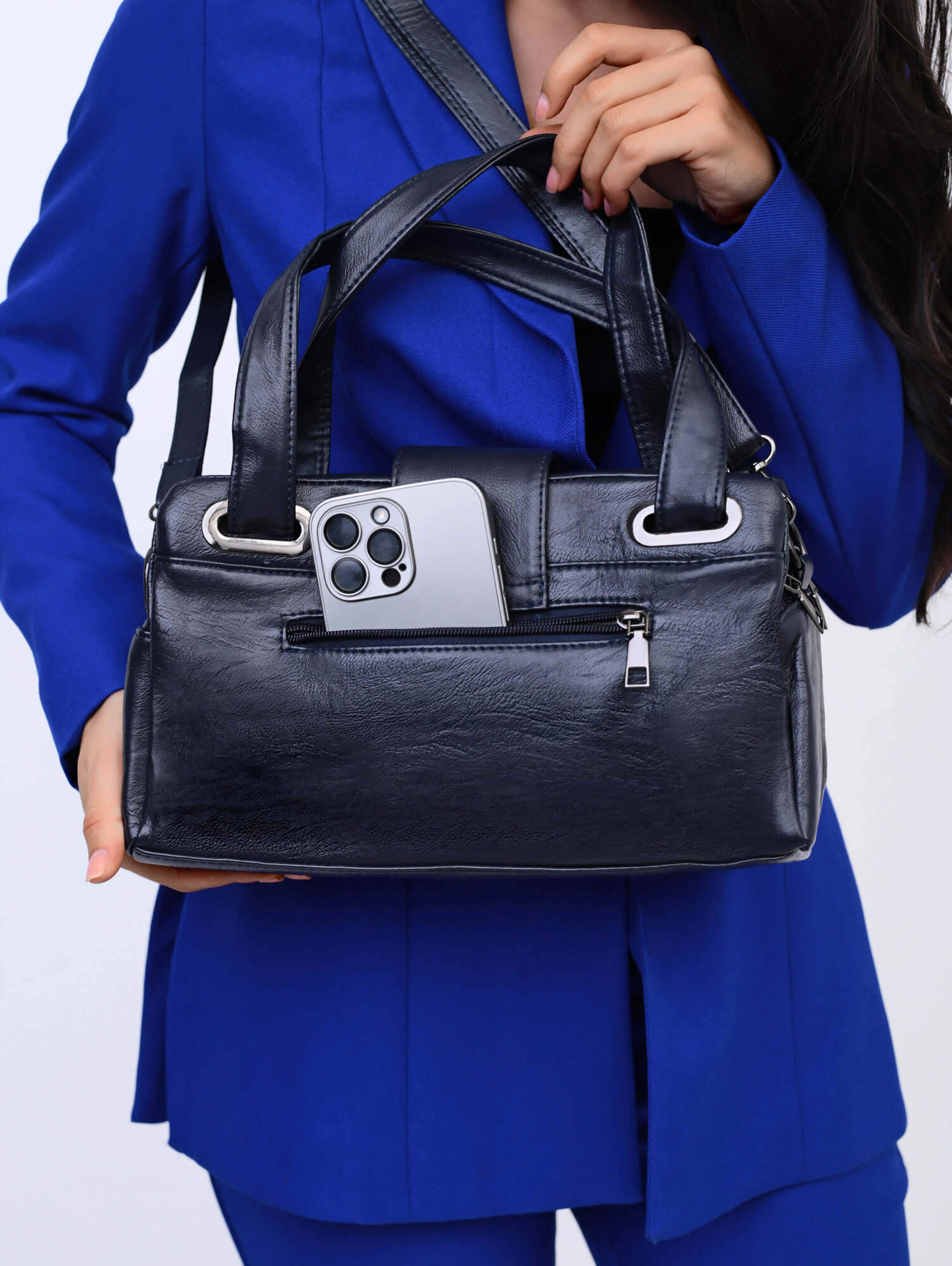 Сумка багет Lara, фактура гладкая, серый — фото 1