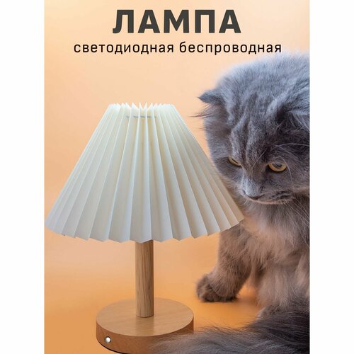 Светодиодная беспроводная настольная лампа с абажуром для спальни Maple Lamp Harmonic D08-BATT-WH, USB, 3 Вт