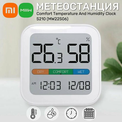 Метеостанция с часами Xiaomi MIIIW Comfort Temperature And Humidity Clock S210 MW22S06 термометр гигрометр датчик температуры и влажности в помещении цвет белый 1350₽