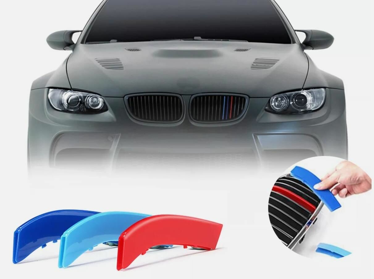 Накладки на решетку радиатора для BMW 3-серии E92/E93 2005-2009, дорестайлинг, триколор / БМВ