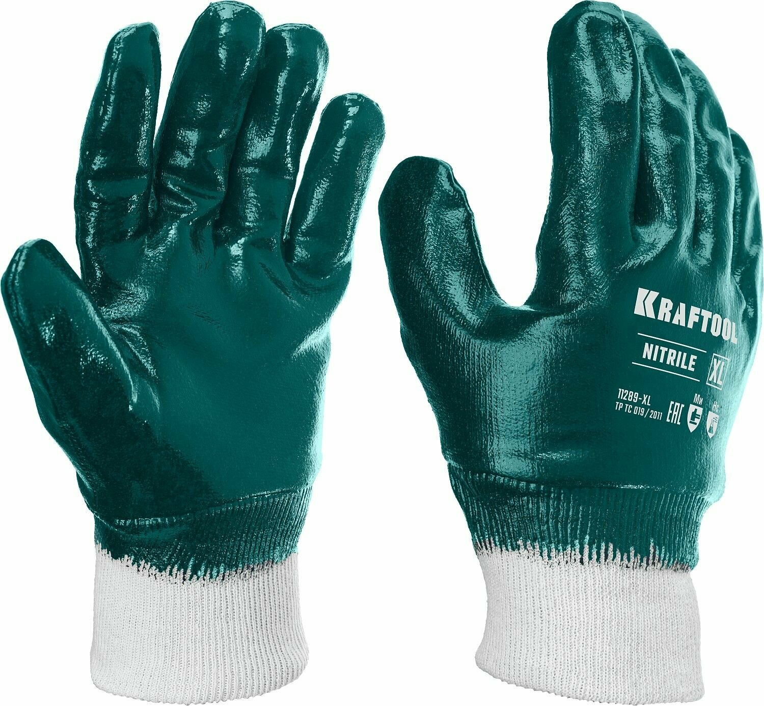 Перчатки KRAFTOOL HYKRAFT Heavy Duty - особопрочные, XL (10), с манжетой, нитриловое покрытие, высокая защита от нефтепродуктов, (11289-XL)