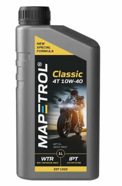 Масло для мотоциклов MAPETROL 4T Classic (четырёхтактное) 10W40 минеральное 1 литр 10W40 4T минер. 1л MAP0002
