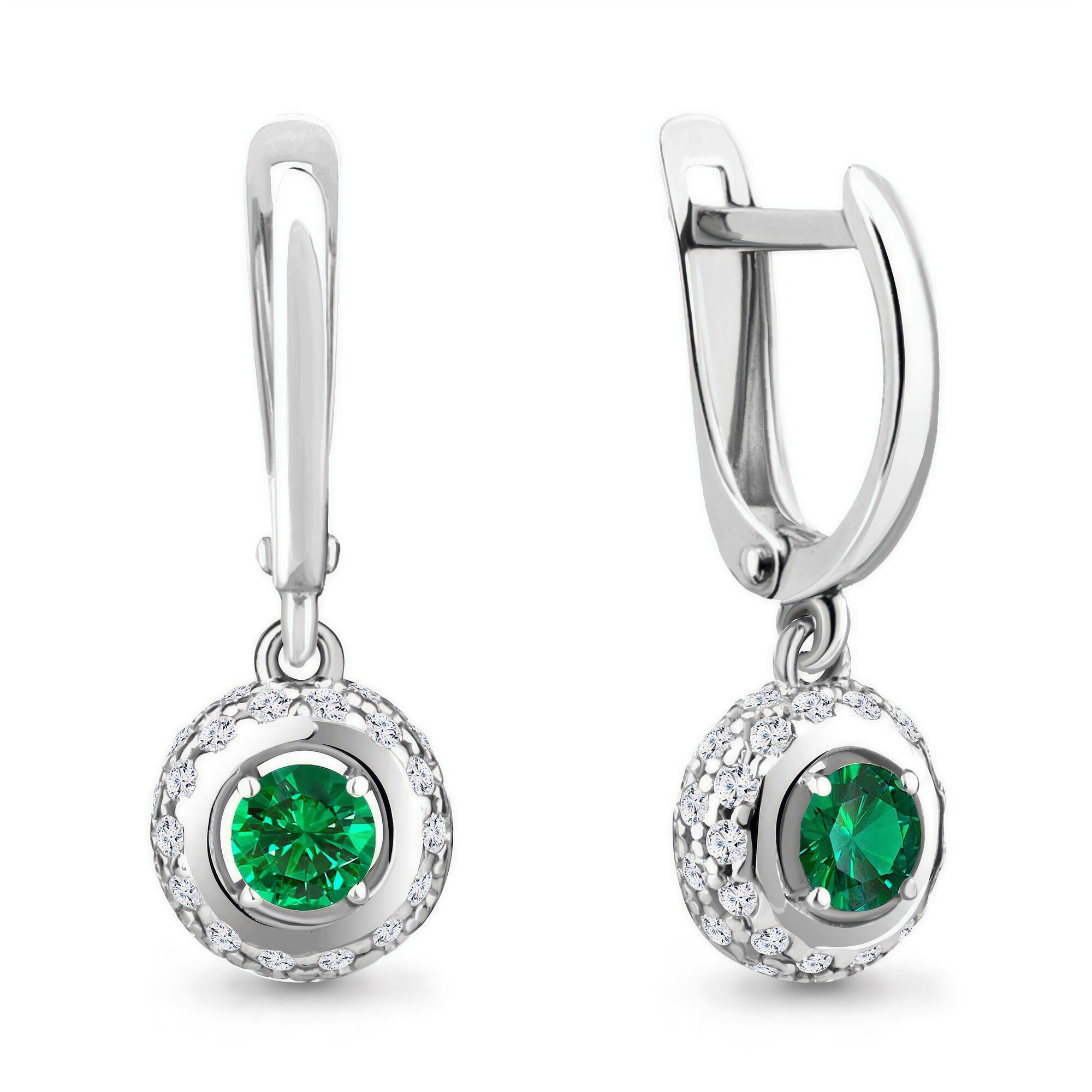 Серьги Diamant online, серебро, 925 проба, родирование, фианит, изумруд синтетический