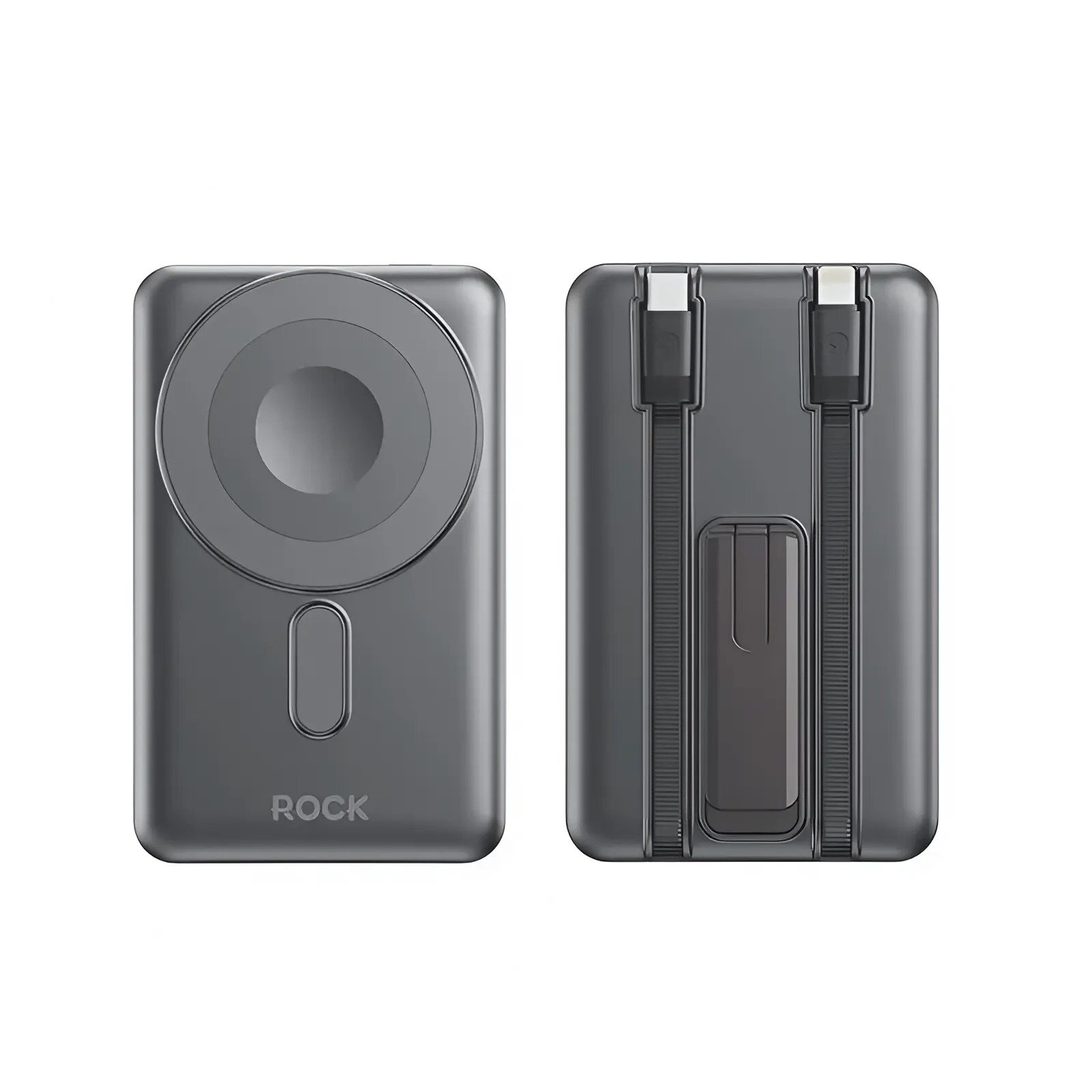 Внешний аккумулятор 5 в 1 ROCK P50 5-in-1 PD20W Magnetic Wireless Power Bank 10000mAh темно-серый