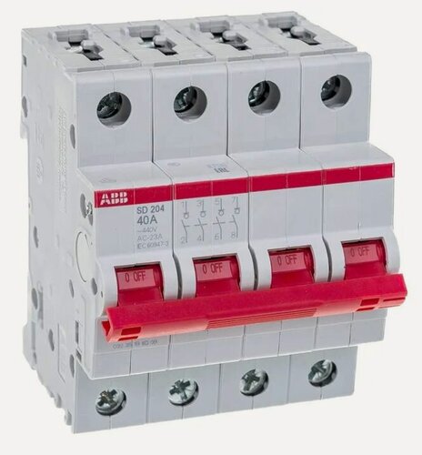 Изображение товара Рубильник ABB 4-х полюсный SD204 40A красный рычаг 2CDD284101R0040