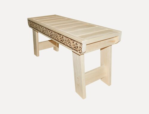 Изображение товара Лавочка-скамейка раскладная "Чукарай" декорирована узором (Русский север) 900Х330Х400мм.