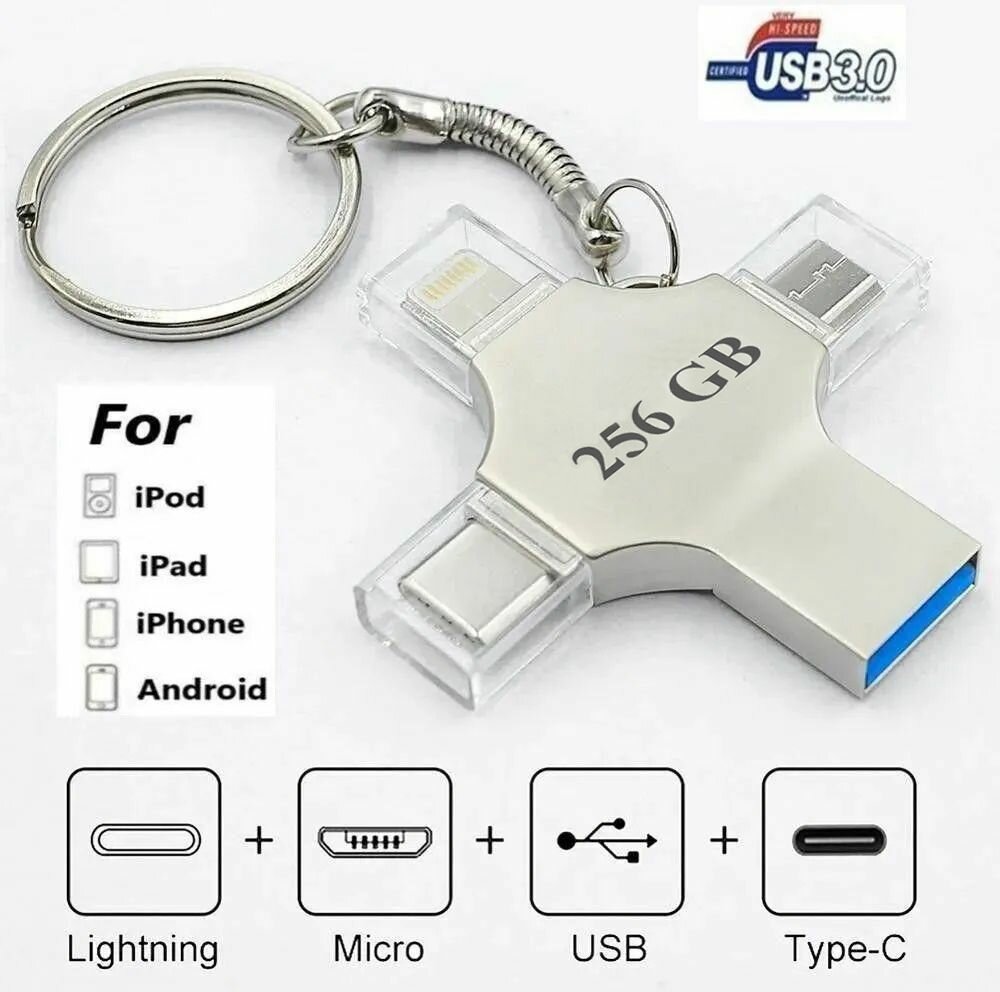 Флешка универсальная 256 GB / мультифункциональная для iOS, Android, Windows