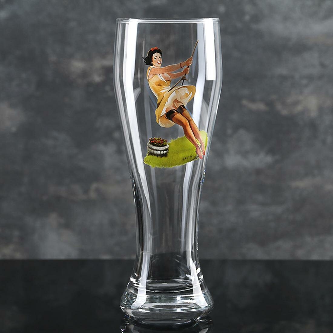 Бокал для пива Pin-up Beer декостек, стекло, 500мл, прозрачный, с декором