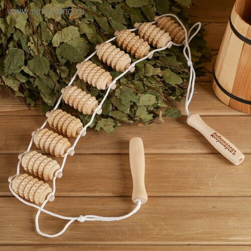 Изображение товара Массажер-лента Добропаровъ, деревянный, универсальный, 10 роликов, бежевый