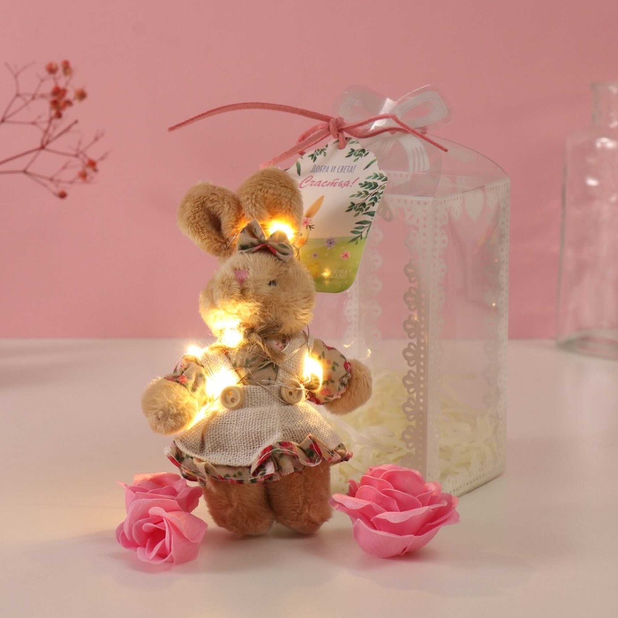 Набор подарочный «Зайка в платье» мыльные розовые розы 5 шт роса 7×7×12 см