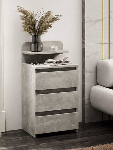 Изображение товара Тумба MFMaster Vitto-132, бетон, ЛДСП, 40x32,7x74,9см, 3 ящика, без ручек
