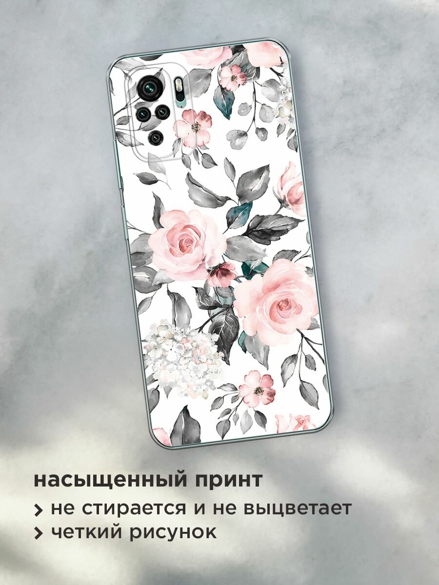 Чехол на Xiaomi Redmi Note 10/Note 10S/Poco M5s / Сяоми Редми Нот 10/Нот 10S/Поко M5s с принтом "Розы на белом" — фото 1