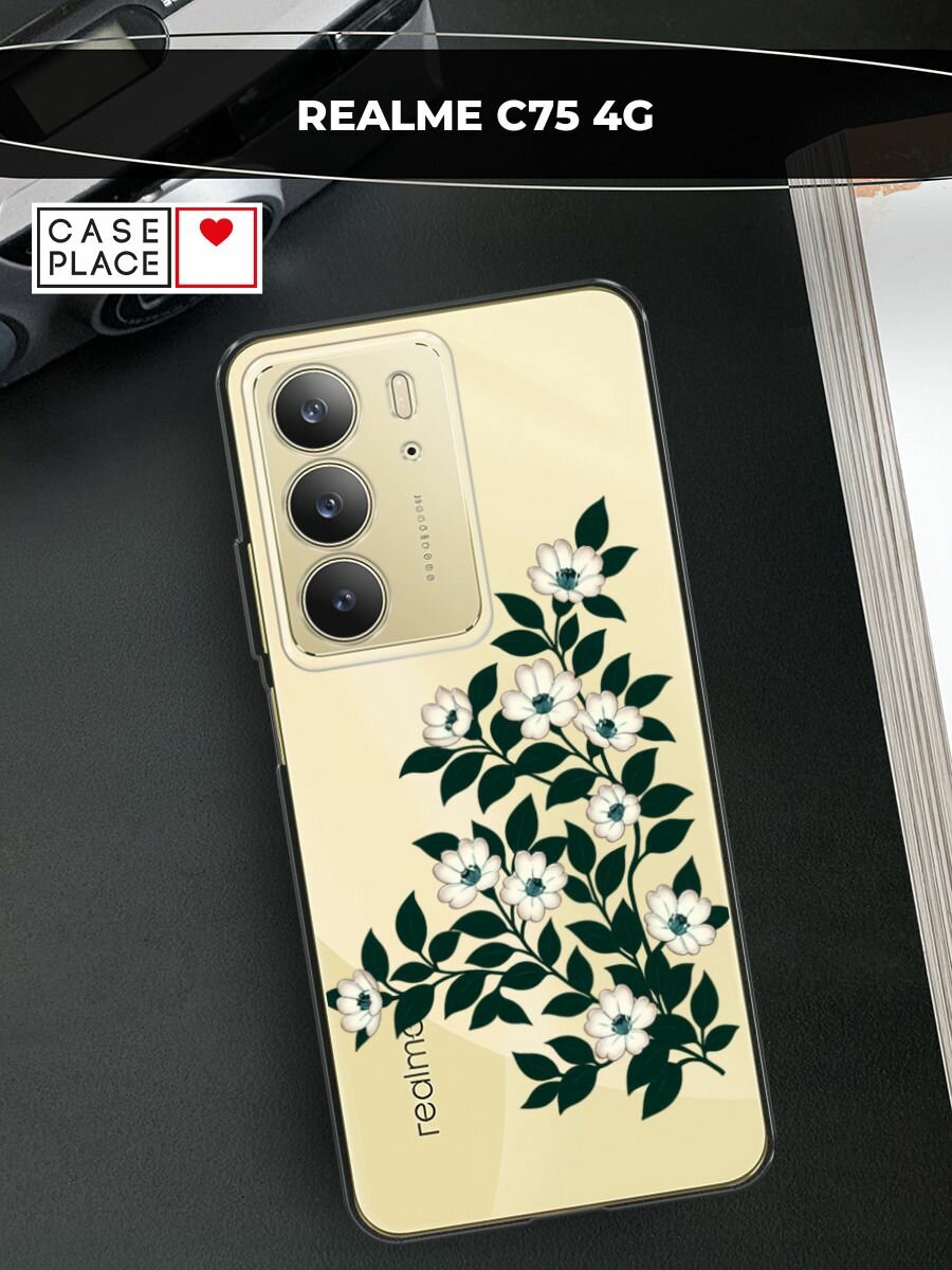 Чехол на Realme C75 4G / Реалми C75 4G с принтом "Цветы с черными листьями"