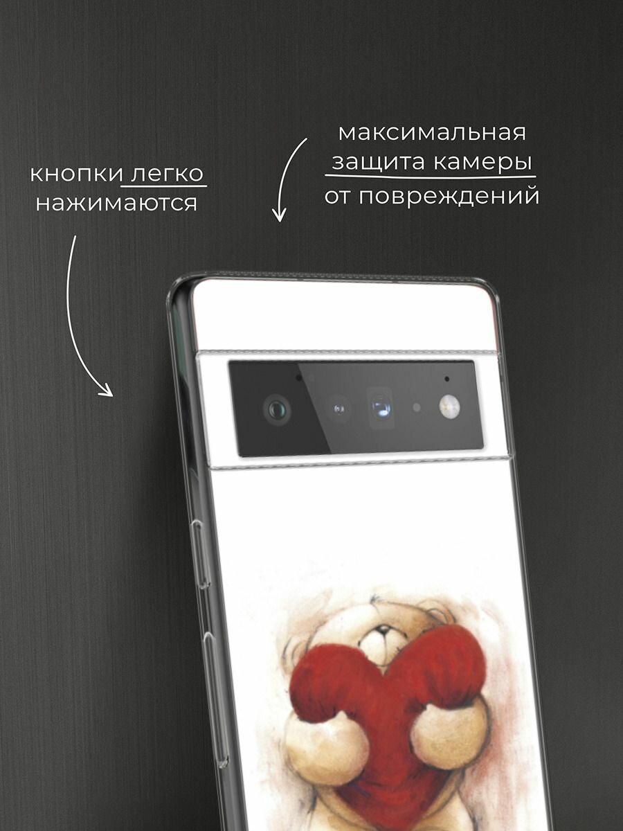 Чехол на Google Pixel 6 Pro / Гугл Пиксель 6 Pro с принтом "Мишка с сердцем 1" — фото 1