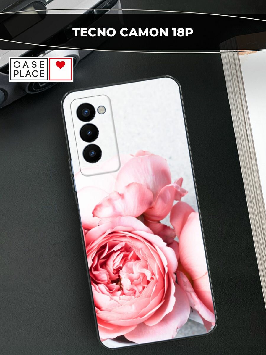 Чехол на Tecno Camon 18P / Техно Камон 18Р с принтом "Пионы на белом"