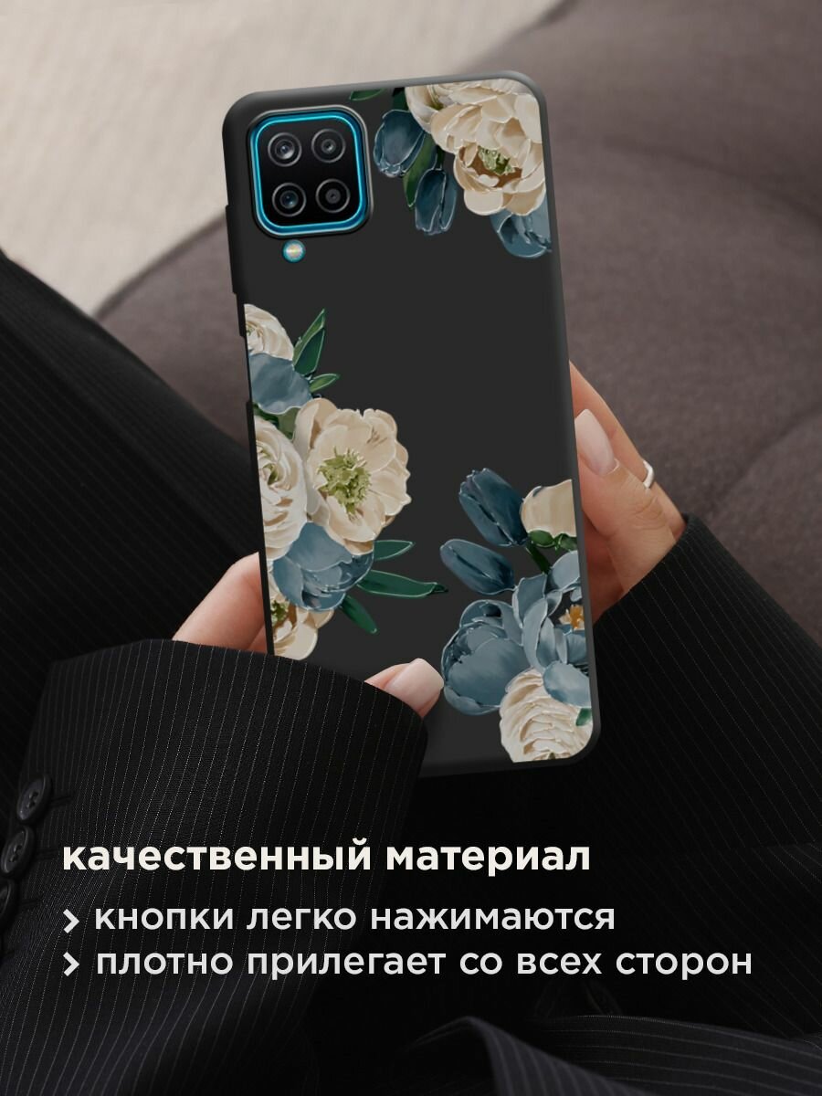 Чехол на Samsung Galaxy A12/M12 / Самсунг А12/М12 с принтом "Бежевые и голубые бутоны 2" — фото 1