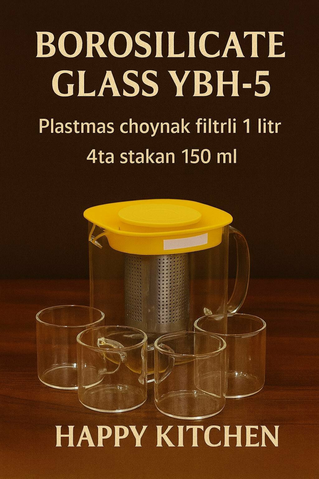 Набор для заваривания чая GOLD YBH-5 "Happy kitchen", боросиликатное стекло, 1 л, прозрачный