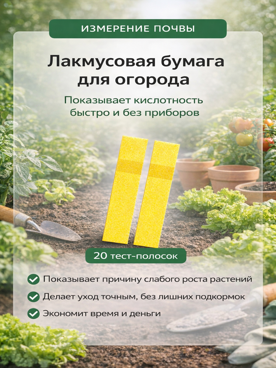 Тест полоски pH почвы — лакмусовая бумага для измерения кислотности растений, 20 шт