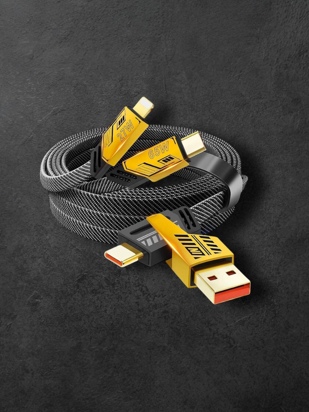 Кабель для зарядки, 4 в 1, USB-C, 65Вт, для Samsung, Xiaomi, Huawei. — фото 1