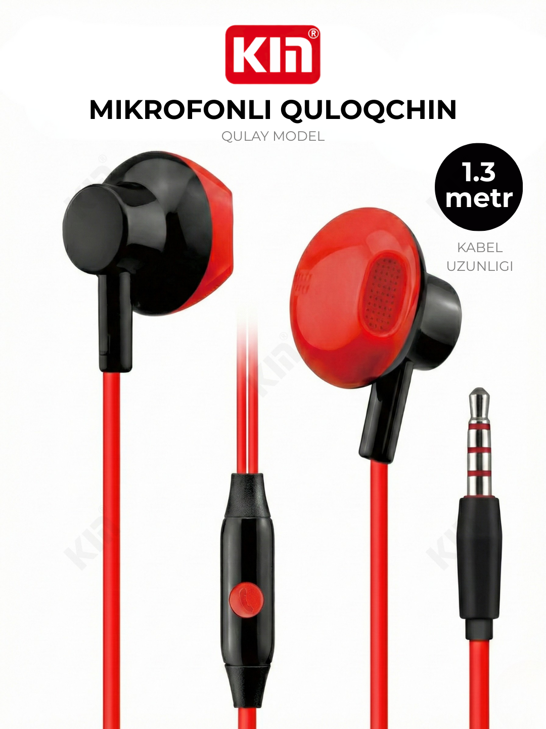 Проводные наушники KIN K815, 3.5 мм, 10 мм, 32Ω, 18–20000 Гц, кабель TPE 1.2 м (Красный)