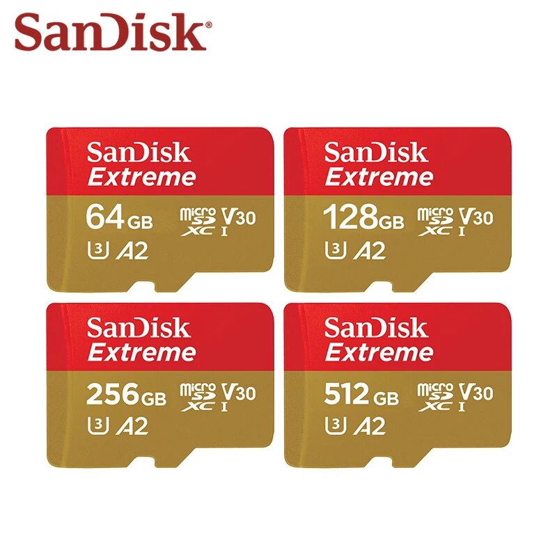 Карта памяти SanDisk Extreme V30 A2 microSDXC, 128 ГБ, 256 ГБ, 512 ГБ, класс 10, карта micro sd U3 4K, 32 ГБ, 64 ГБ, флеш-карта TF для UAV, 256GB — фото 1