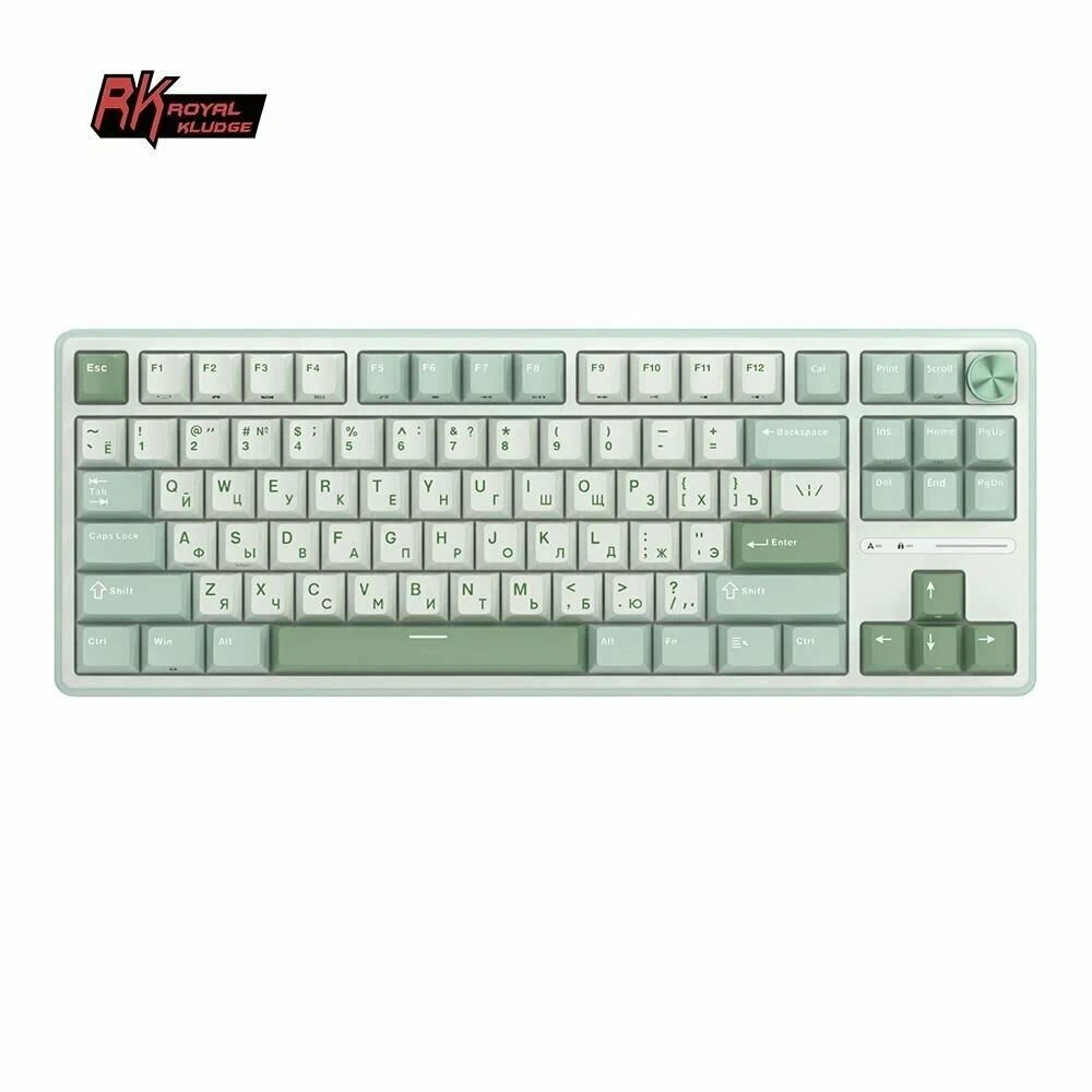 Классическая TKL (80%) механическая клавиатура Royal Kludge RK R87Pro - проводная, 87 клавиш, Gasket Mount, профиль PBT Cherry, цвет Sky Cyan, переключатели RK Brown