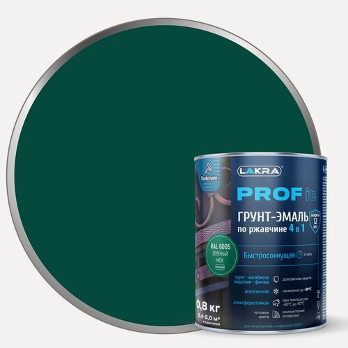 Изображение товара Грунт-эмаль 4 в 1 Лакра PROF IT, быстросохнущая, зеленый мох, 0,8 кг