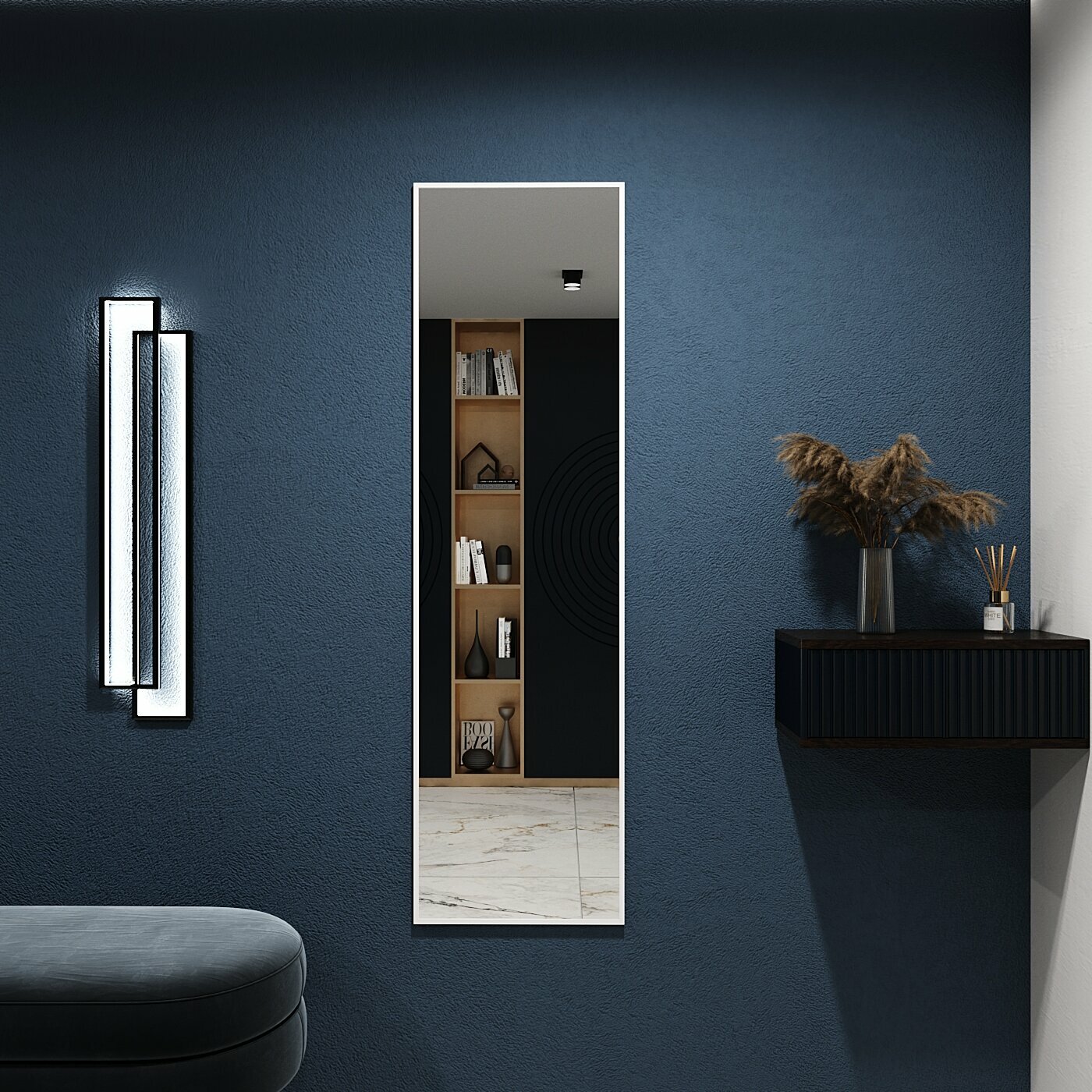Зеркало настенное в алюминиевой раме BLX MIRROR 160х50 см. Белое