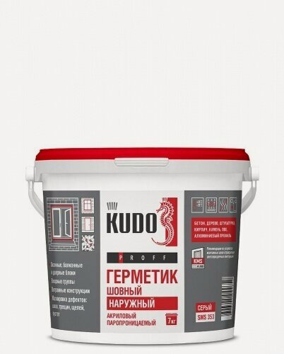 Изображение товара Герметик акриловый паропроницаемый шовный наружный KUDO PROFF, 7 кг, SMS-353, серый