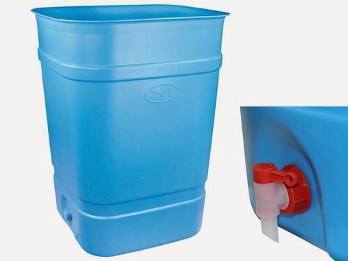 Изображение товара Бочка-бак 250л квадратный, пластиковый, с краном для слива, 65х65 см