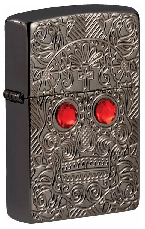 Оригинальная бензиновая зажигалка ZIPPO Armor™ 49300 Crystal Skull Design с покрытием High Polish Black Ice® - Череп