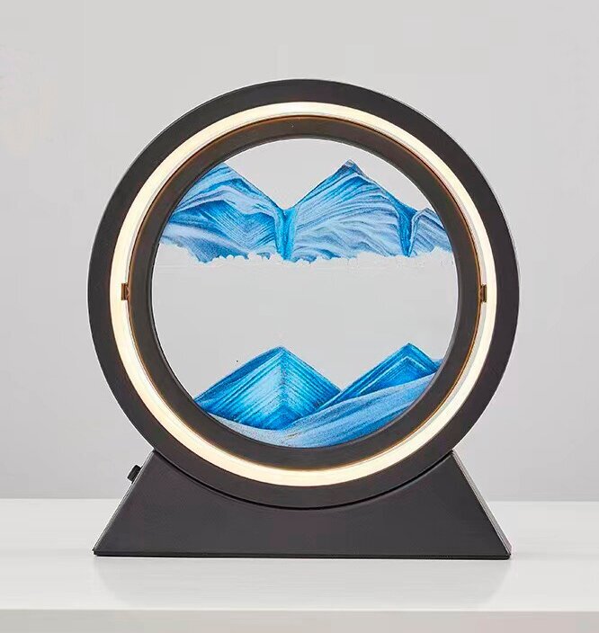 Песочная картина 3D с подсветкой по контуру, три режима, диаметр 25 см, в чёрной рамке с синим песком